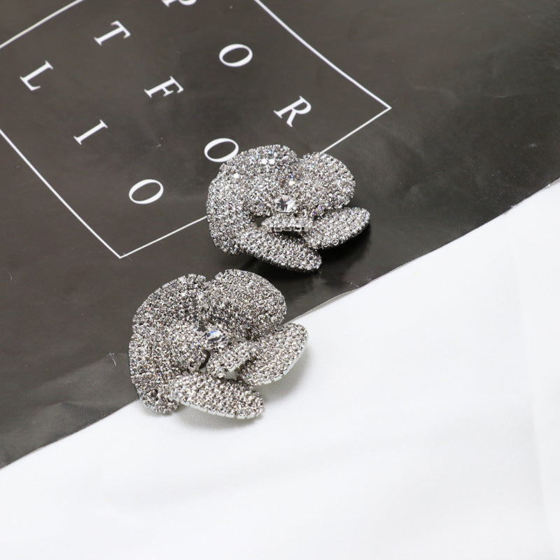 Silver Diamond Flower Earrings Alloy Diamond Flower Earrings