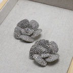 Silver Diamond Flower Earrings Alloy Diamond Flower Earrings