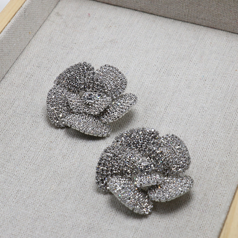 Silver Diamond Flower Earrings Alloy Diamond Flower Earrings