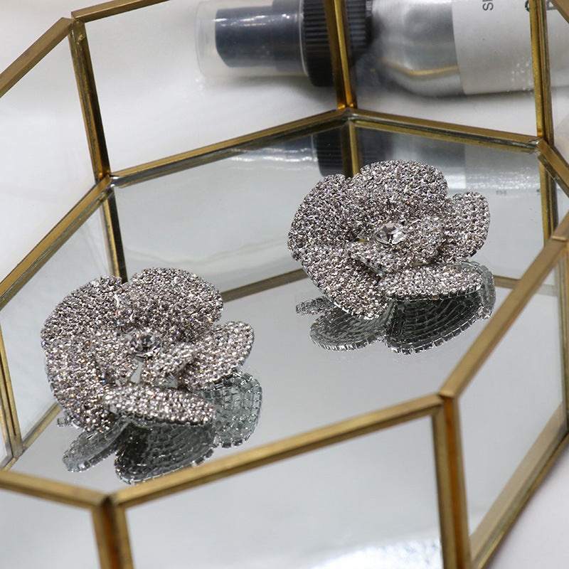 Silver Diamond Flower Earrings Alloy Diamond Flower Earrings