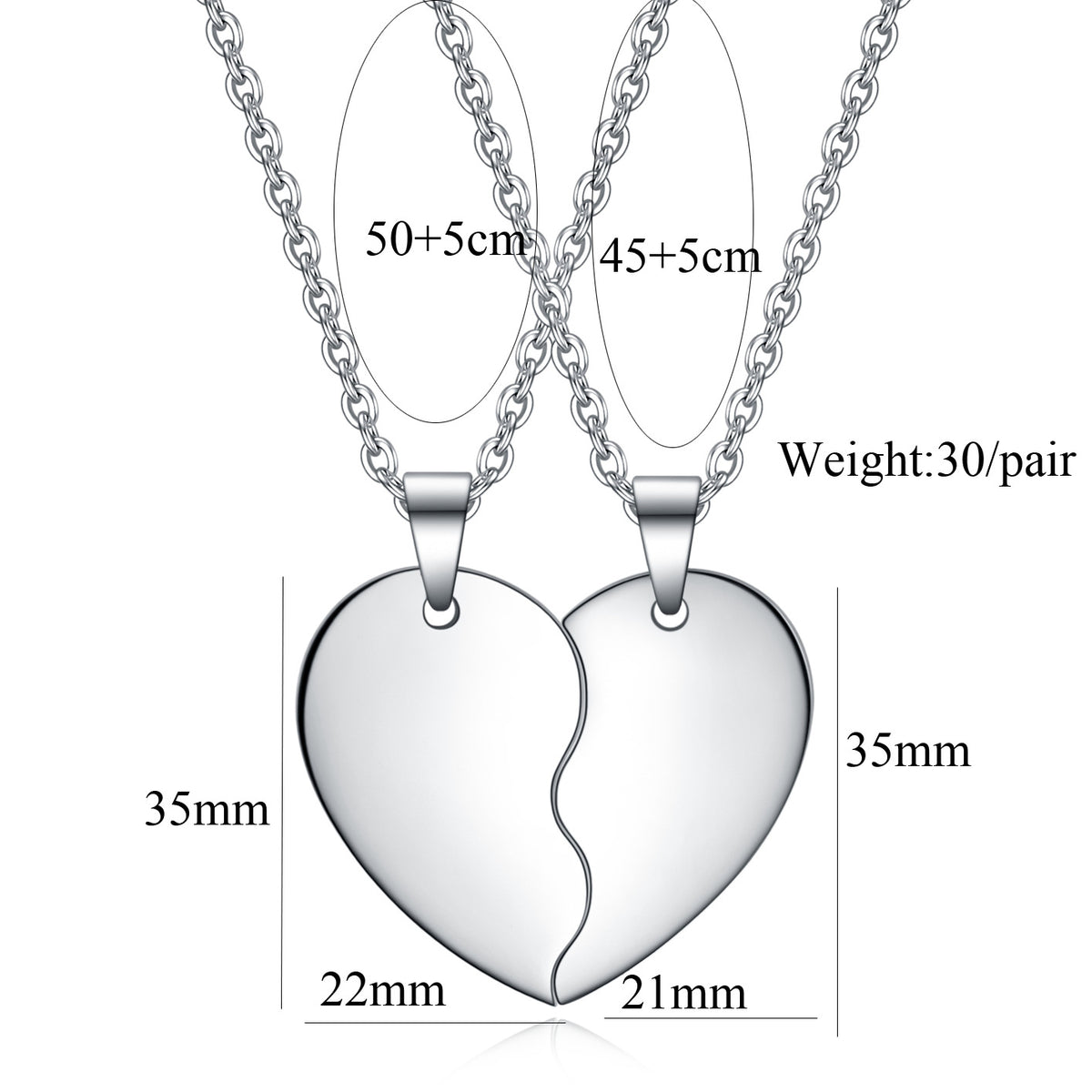 Set Titanium Steel Heart Necklace