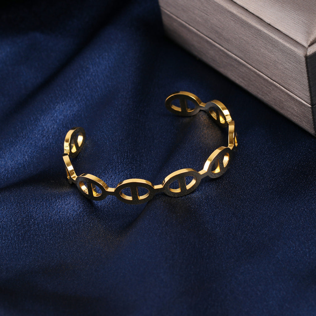 Fashion 61# Titanium Steel Bracelet Steel Color Titanium Steel Geometric Hollow Pig Nose Open Bracelet