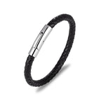 Black - 21cm Stainless Steel Leather Woven Men's Bracelet