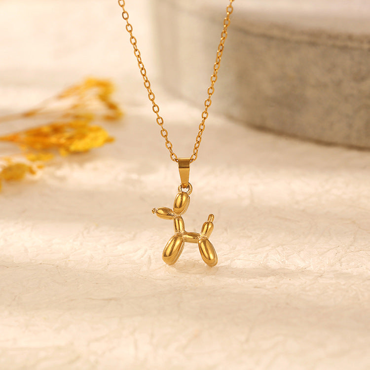 Fashion Gold Titanium Steel Balloon Dog Necklace