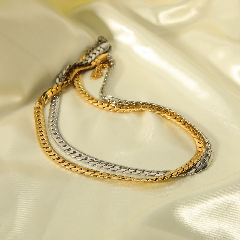 Fashion Silver Stainless Steel Snake Bone Chain Necklace