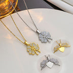 Fashion Silver Titanium Steel Diamond Clover Necklace