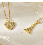 Fashion Golden 2 Titanium Steel Inlaid Zircon Love Pendant Necklace