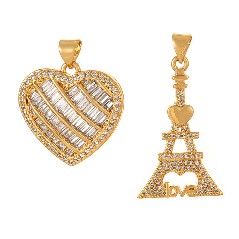 Fashion Golden 2 Titanium Steel Inlaid Zircon Love Pendant Necklace