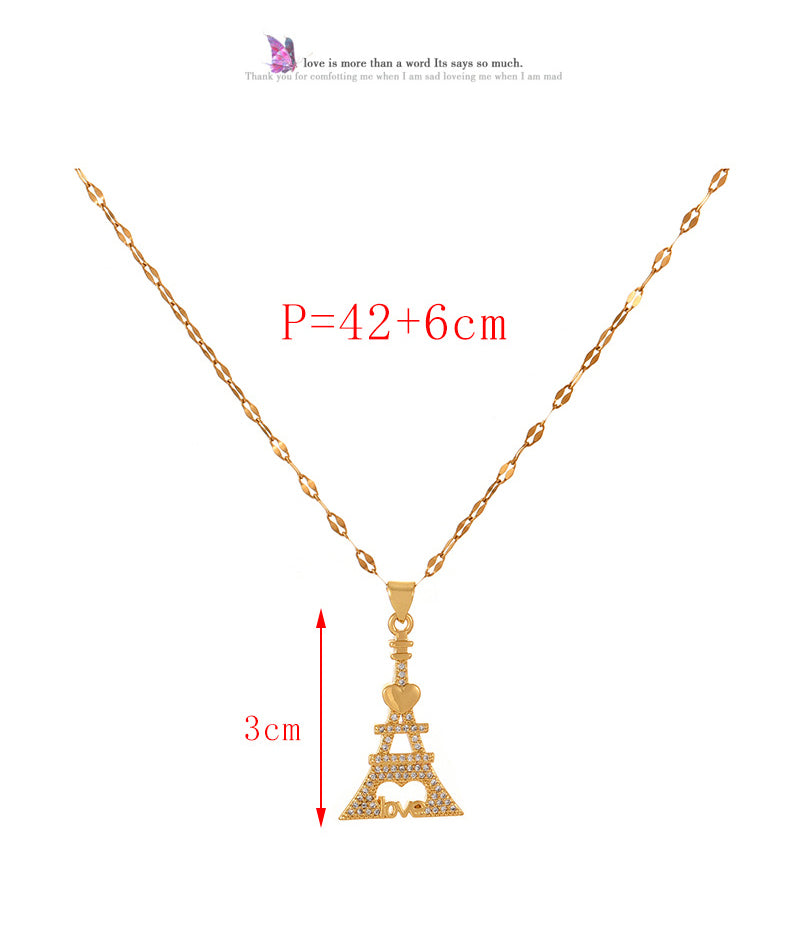 Fashion Golden 2 Titanium Steel Inlaid Zircon Love Pendant Necklace