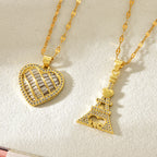 Fashion Golden 2 Titanium Steel Inlaid Zircon Love Pendant Necklace