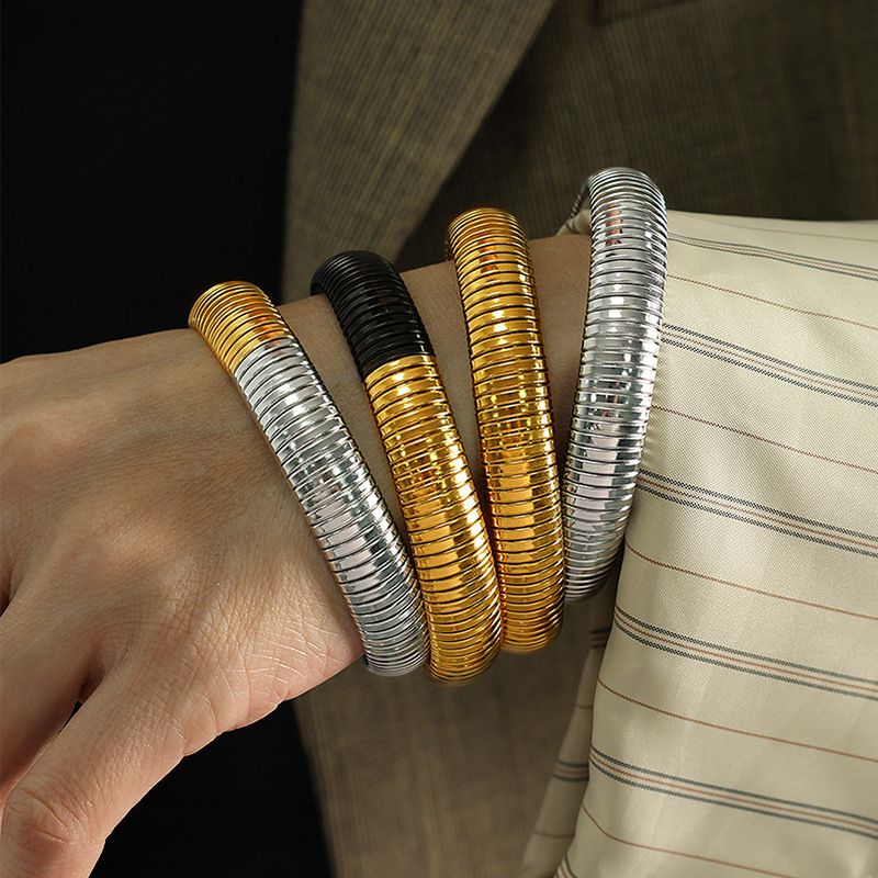 Fashion Gold Width 1.2cm (rim 6cm) Titanium Steel Elastic Snake Bone Bracelet