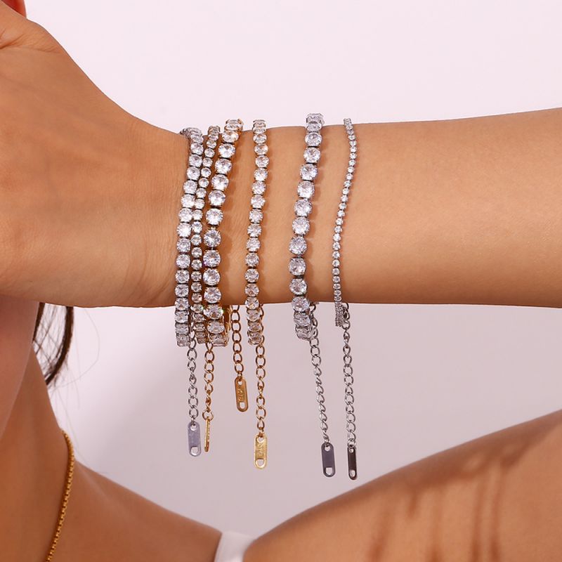 Fashion 5mm Zircon Chain Bracelet-gold Stainless Steel Gold Plated Zirconium Chain Bracelet