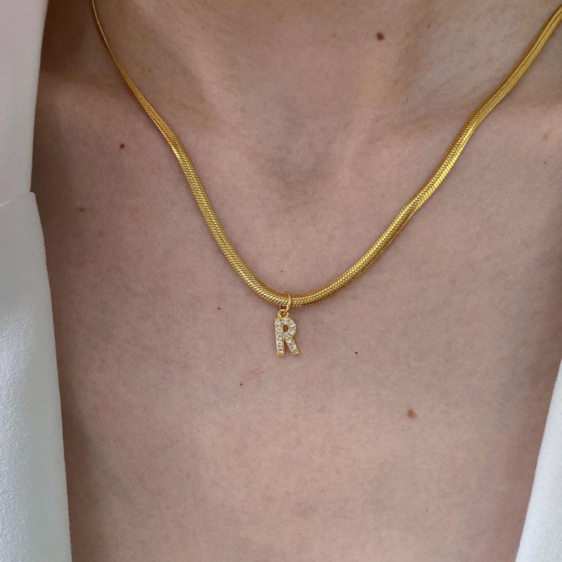 Fashion X3mm Snake Bone Chain 40cm Stainless Steel Diamond 26 Letter Snake Bone Chain Necklace