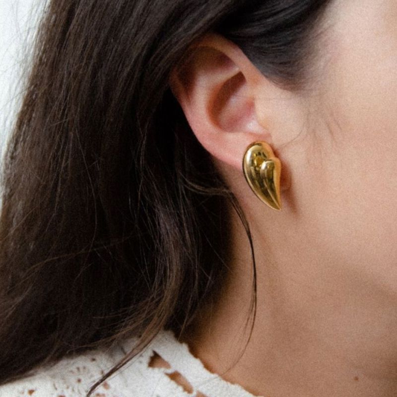 Fashion Gold Stainless Steel Stitched Love Earrings