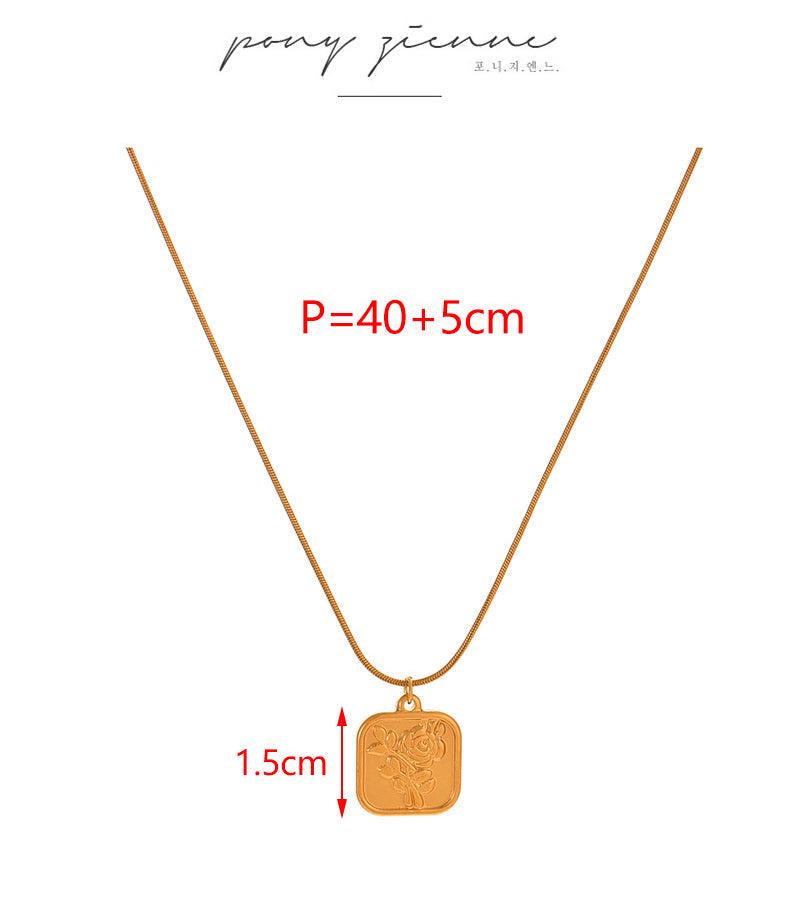 Fashion Gold Titanium Steel Square Flower Pendant Necklace