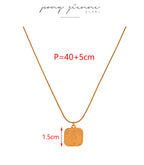 Fashion Gold Titanium Steel Square Flower Pendant Necklace