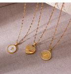 Fashion Golden 2 Titanium Steel Round Shell Portrait Pendant Necklace