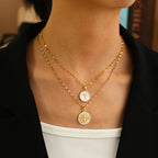 Fashion Golden 2 Titanium Steel Round Shell Portrait Pendant Necklace