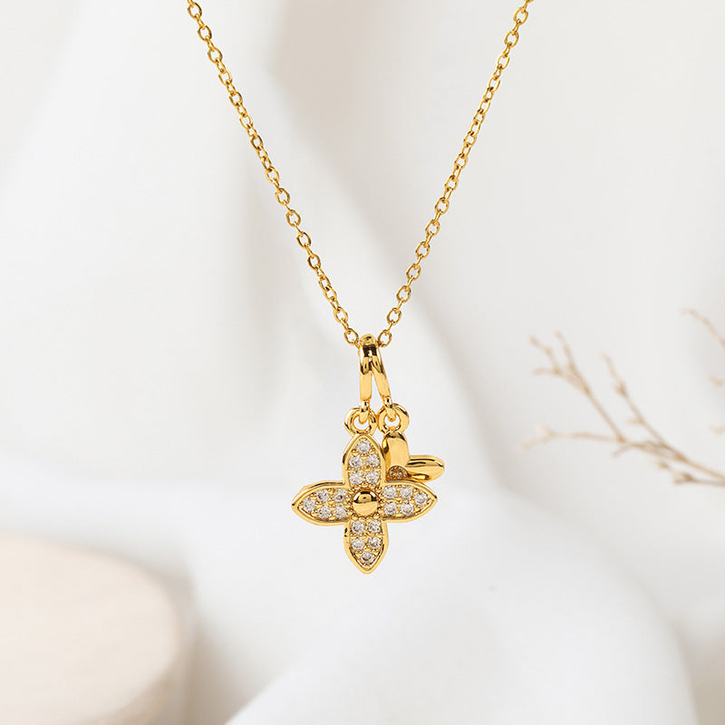Fashion 70# Titanium Steel Diamond Geometric Necklace