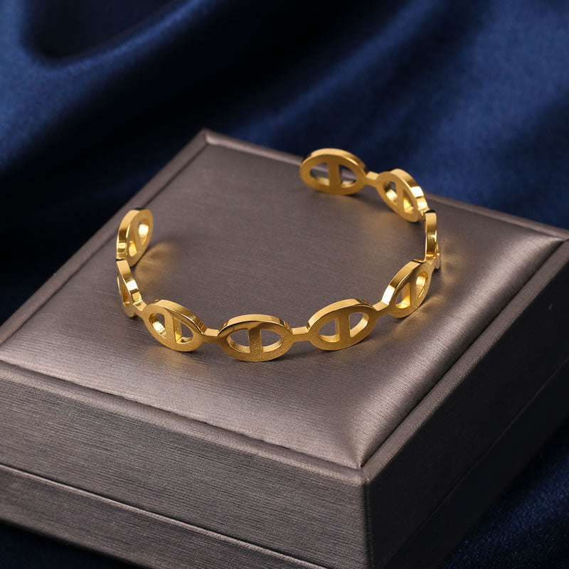 Fashion 61# Titanium Steel Bracelet Steel Color Titanium Steel Geometric Hollow Pig Nose Open Bracelet