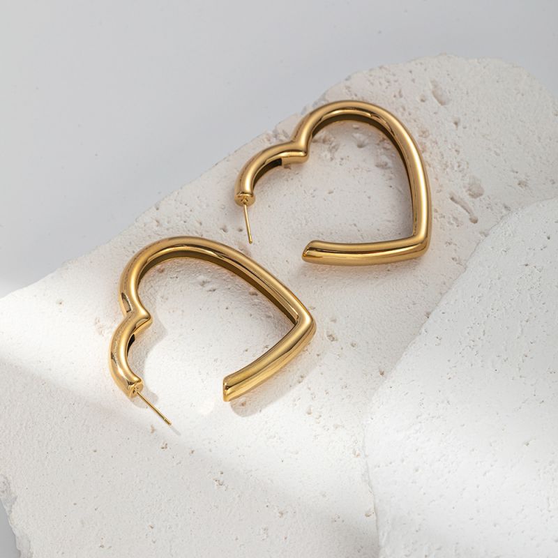 Fashion Gold Heart-shaped Titanium Steel Earrings