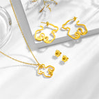 Fashion Steel Color Suit Stainless Steel Hollow Bear Necklace Earring Set