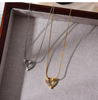 Fashion Gold Titanium Steel Inlaid Zirconium Heart Pendant Necklace