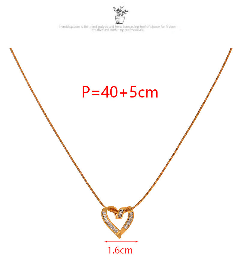 Fashion Gold Titanium Steel Inlaid Zirconium Heart Pendant Necklace