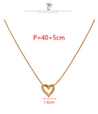 Fashion Gold Titanium Steel Inlaid Zirconium Heart Pendant Necklace