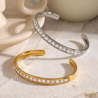 Fashion Silver Stainless Steel Geometric Cuff Bracelet With Diamonds