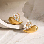 Fashion Gold Stainless Steel Diamond Heart Earrings