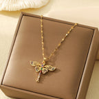 Fashion One Piece White Diamond And Gold Butterfly Necklace Stainless Steel Diamond Butterfly Necklace