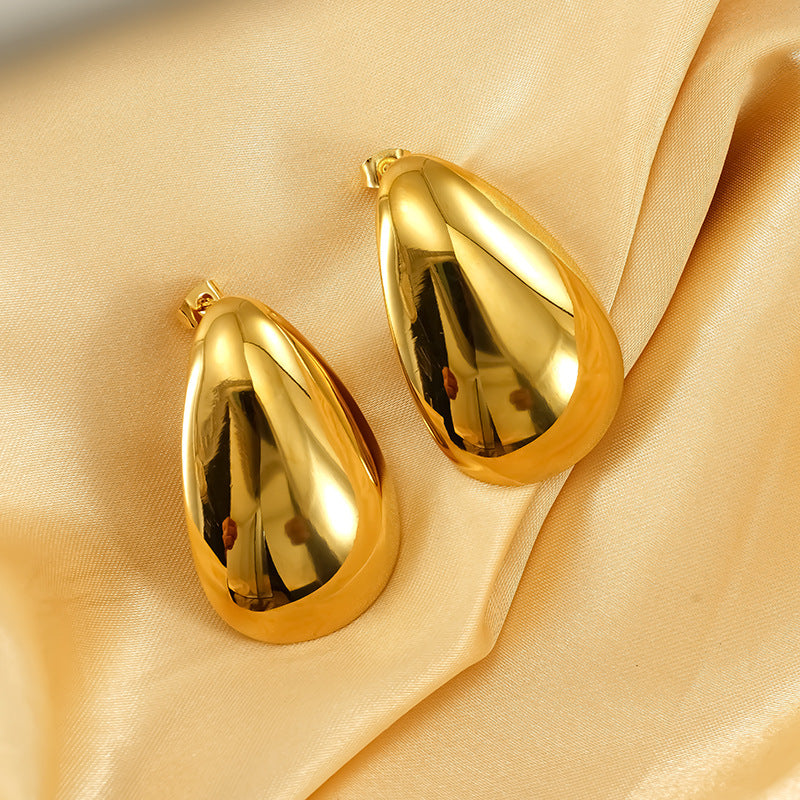 Fashion Gold Titanium Steel Polished Water Drop Earrings