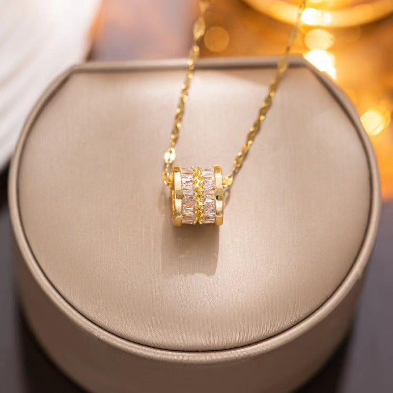 Fashion 55# Titanium Steel Round Necklace With Diamonds