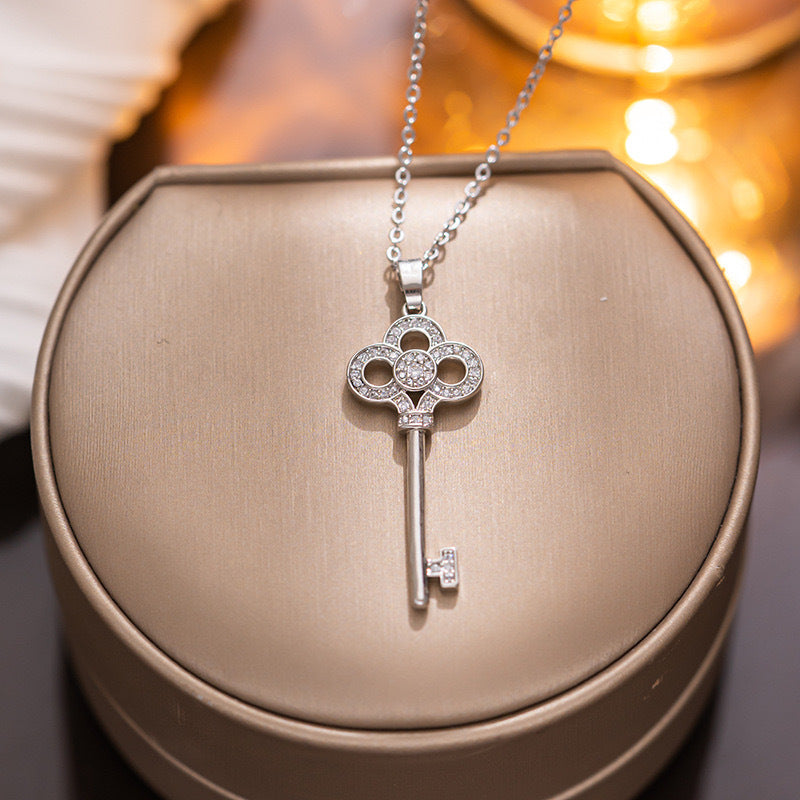 Fashion 61# Titanium Steel Key Necklace With Diamonds