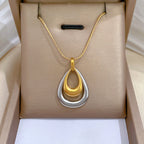 Fashion Gold And Silver Stainless Steel Double Layer Teardrop Necklace
