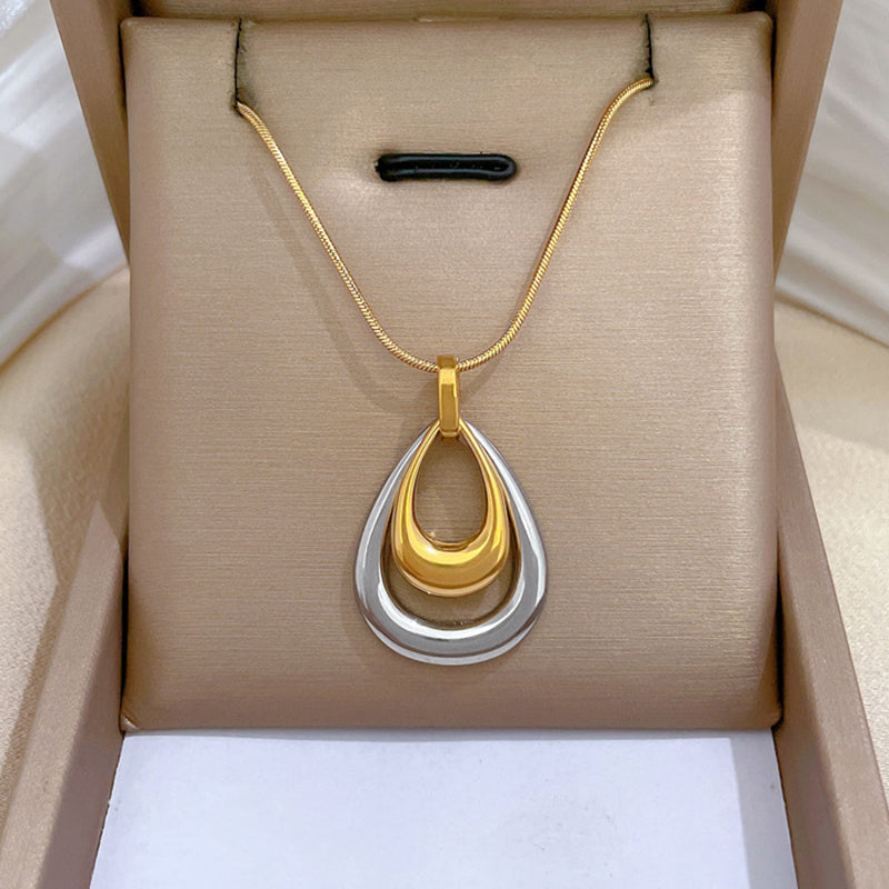 Fashion Gold And Silver Stainless Steel Double Layer Teardrop Necklace
