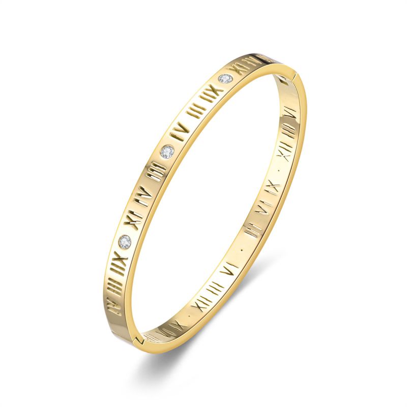 Gold Roman Diamond Stainless Steel Round Bracelet With Diamonds