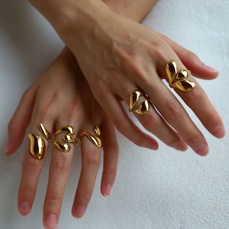 Gold 4 Titanium Steel Irregular Open Ring