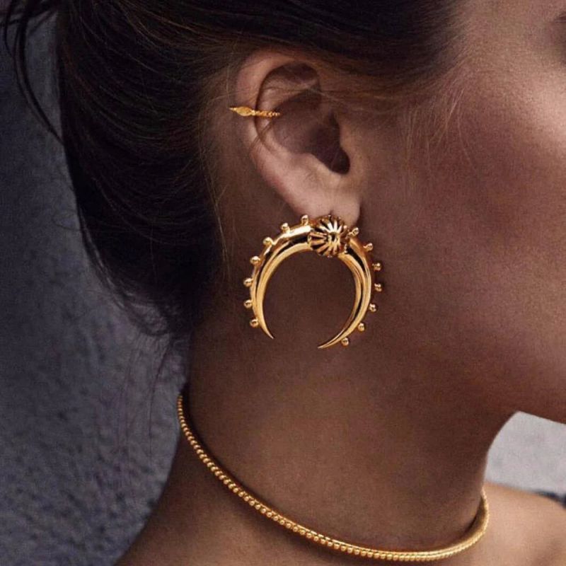 Gold Stainless Steel Horn Earrings