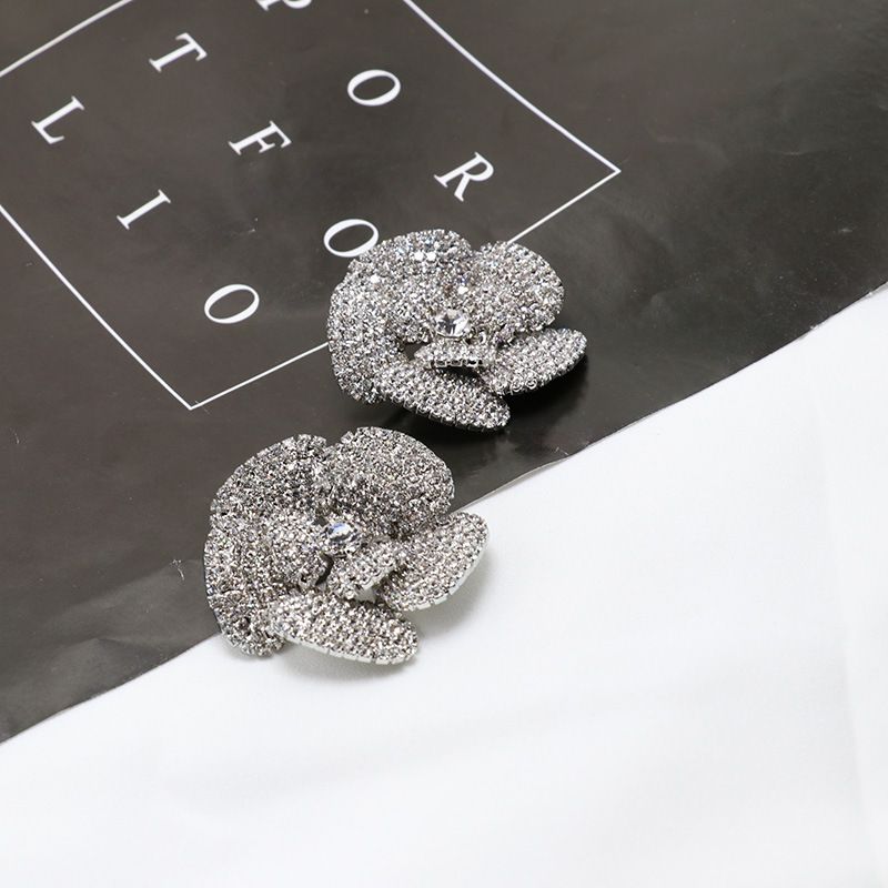 Silver Diamond Flower Earrings Alloy Diamond Flower Earrings