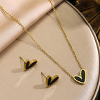 Heart Black Shell Necklace Gold Titanium Steel Heart Necklace