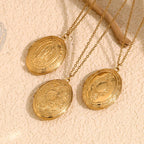 Daisy Locket Pendant Necklace - Gold Stainless Steel Gold Plated Double Sided Daisy Necklace