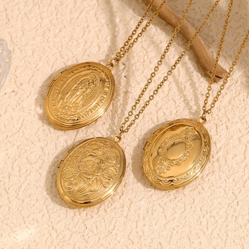 Daisy Locket Pendant Necklace - Gold Stainless Steel Gold Plated Double Sided Daisy Necklace