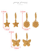 Gold 2 Titanium Steel Flower Hoop Earrings