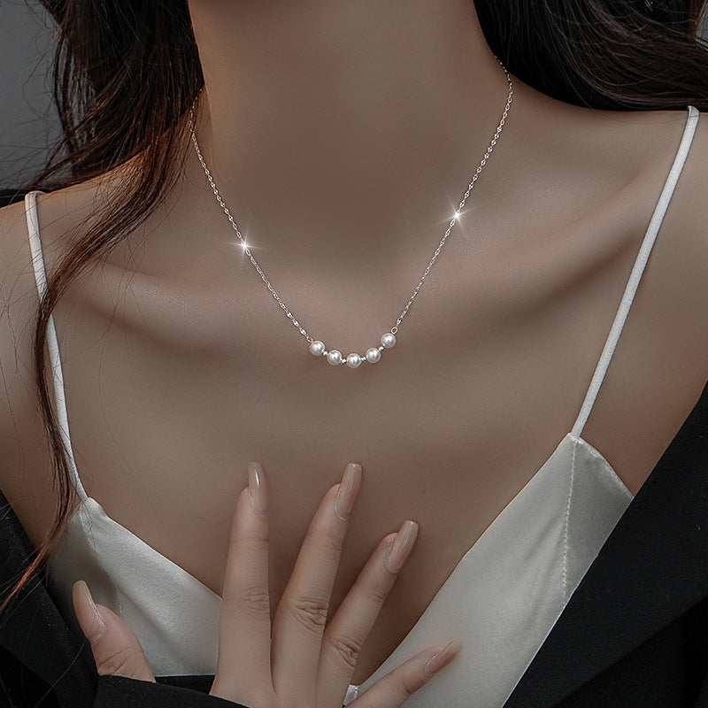 Smiling Pearl Necklace Gold Stainless Steel Pearl Beaded Necklace