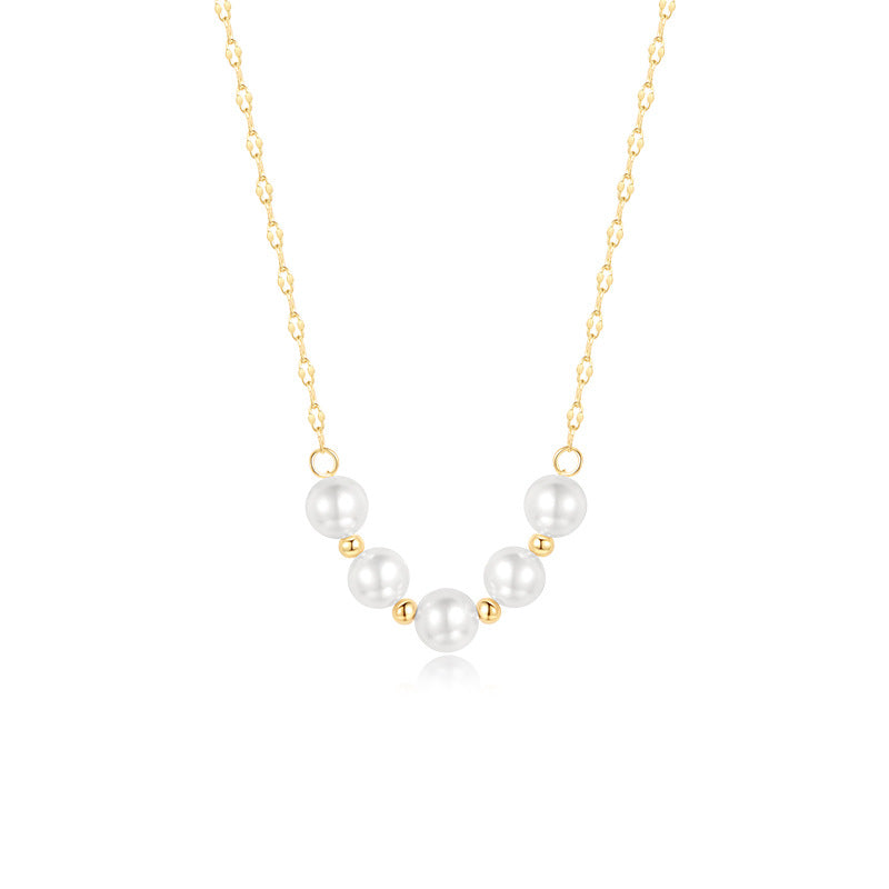 Smiling Pearl Necklace Gold Stainless Steel Pearl Beaded Necklace