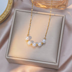 Smiling Pearl Necklace Gold Stainless Steel Pearl Beaded Necklace