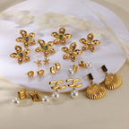 Earring 1# Stainless Steel Pearl Flower Earrings