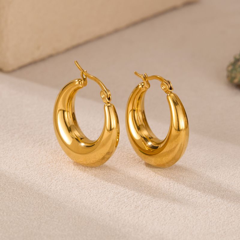 Gold Titanium Steel Round Earrings